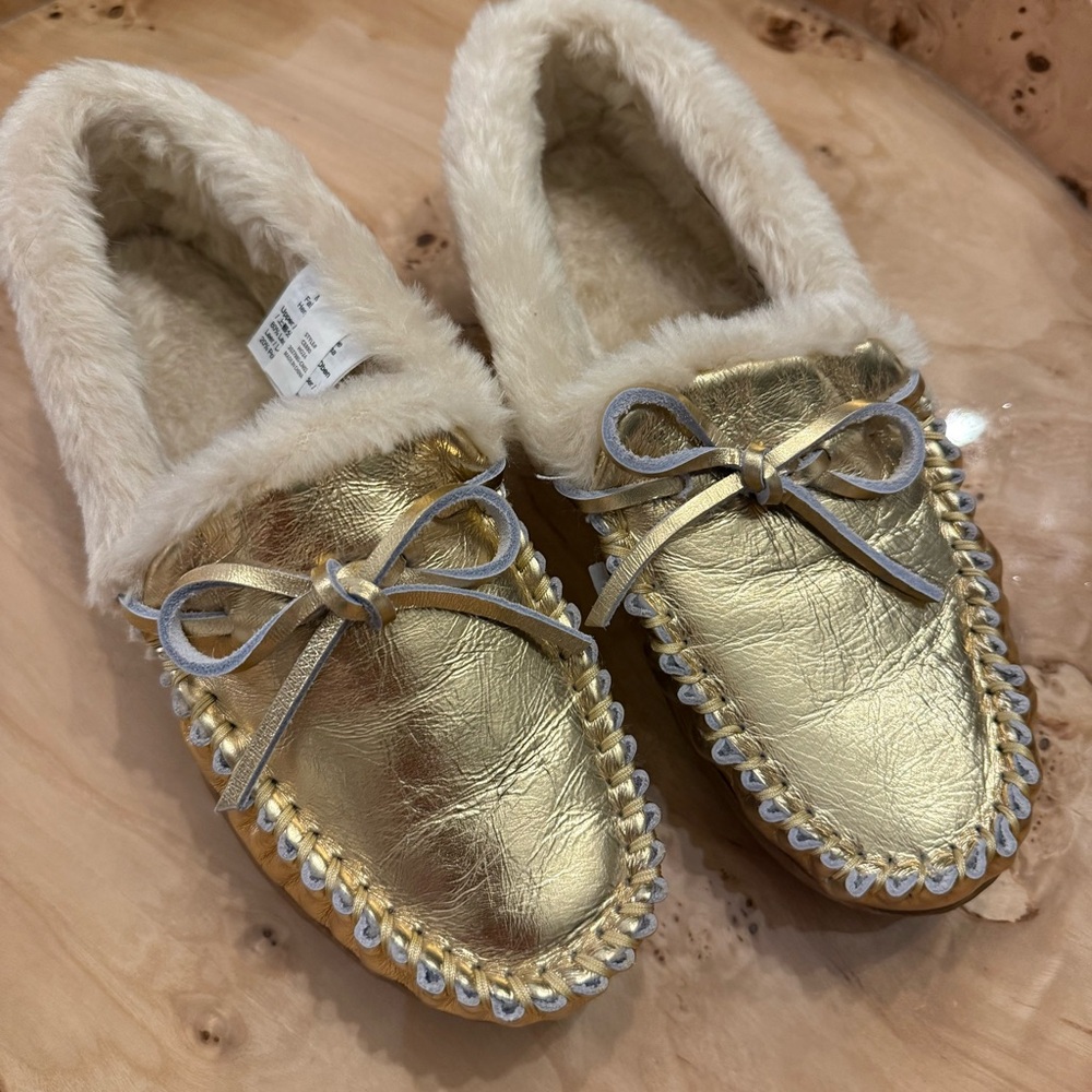 J. Crew Gold Women's Slippers with Bow Accent